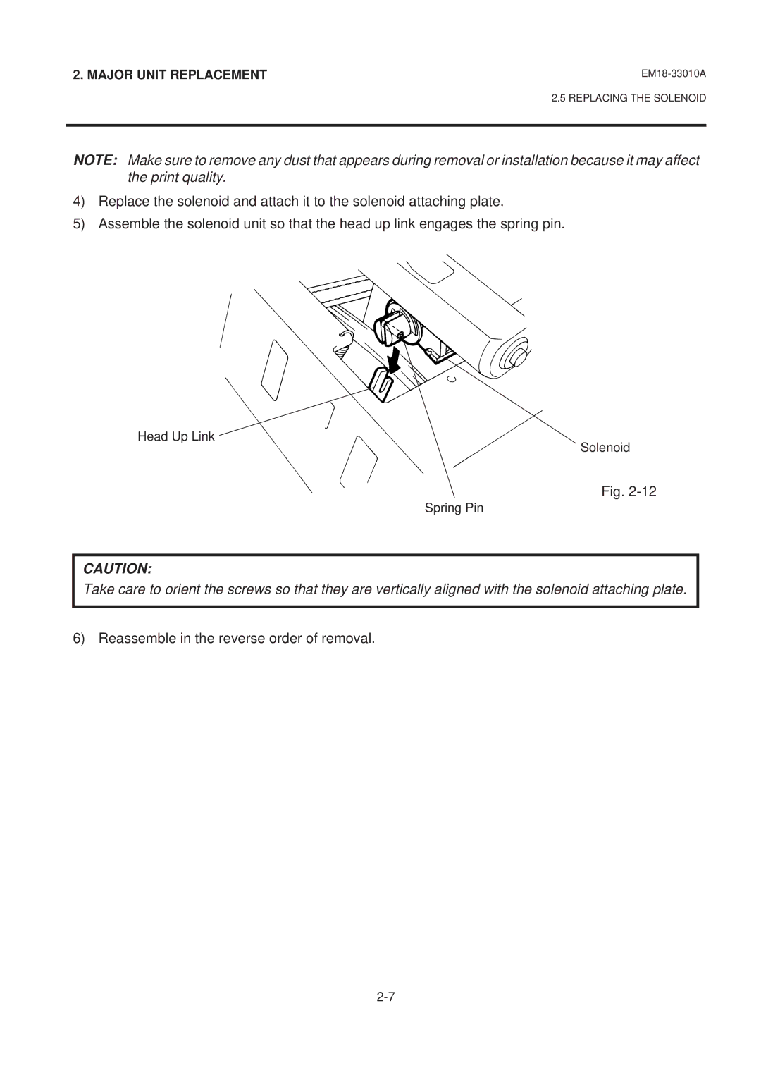 Toshiba B-570 manual Head Up Link Solenoid Spring Pin 