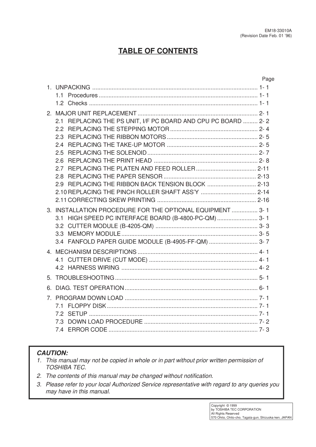 Toshiba B-570 manual Table of Contents 