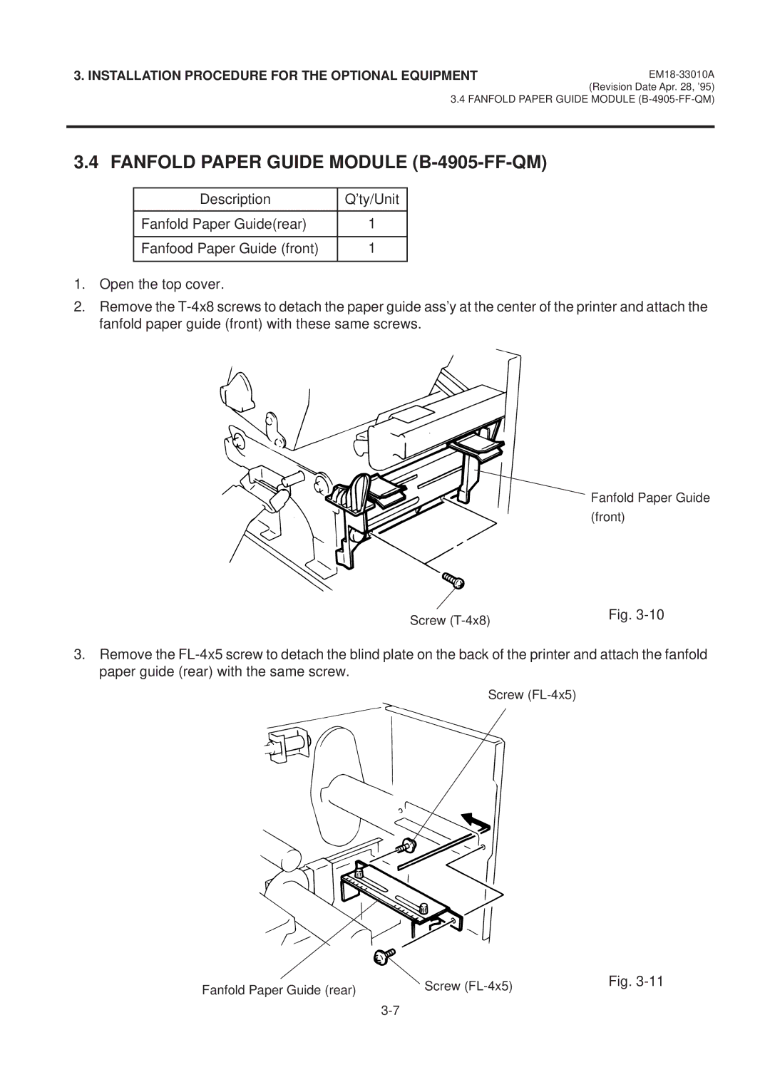 Toshiba B-570 manual Fanfold Paper Guide Module B-4905-FF-QM 