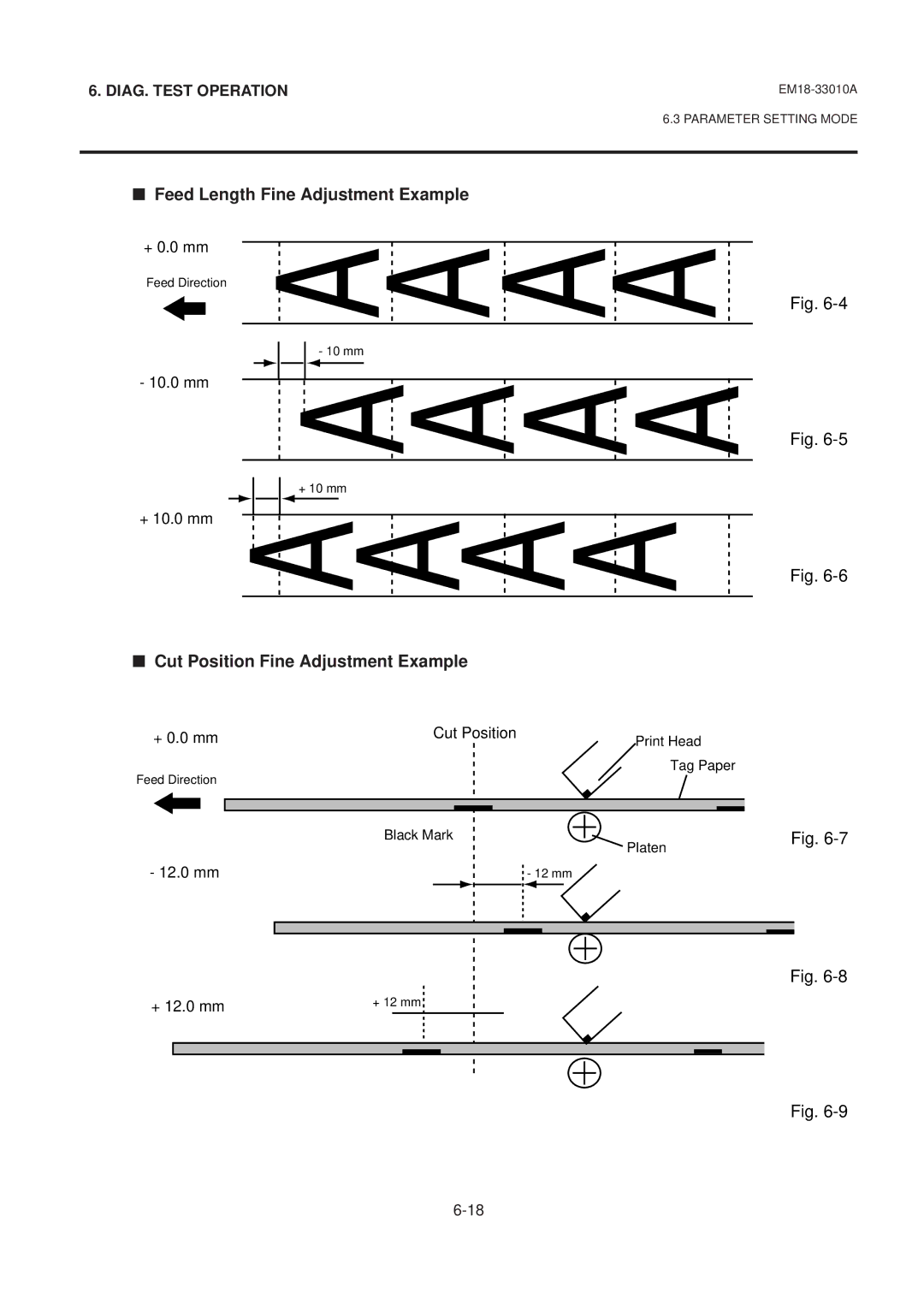 Toshiba B-570 manual Feed Length Fine Adjustment Example, Cut Position Fine Adjustment Example 