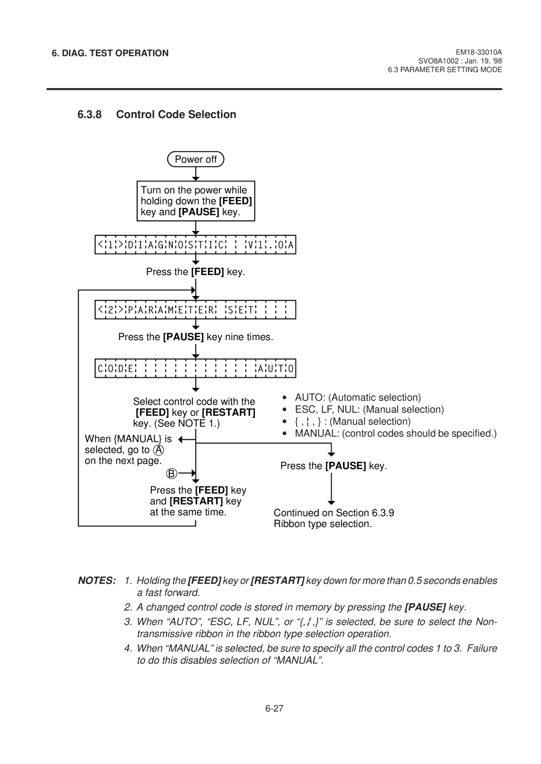 Toshiba B-570 manual Control Code Selection 