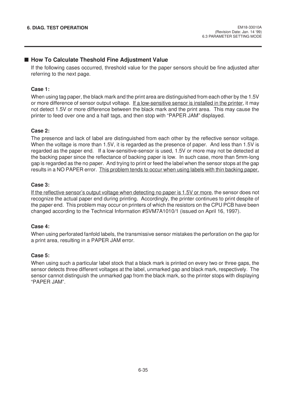 Toshiba B-570 manual How To Calculate Theshold Fine Adjustment Value, Case 