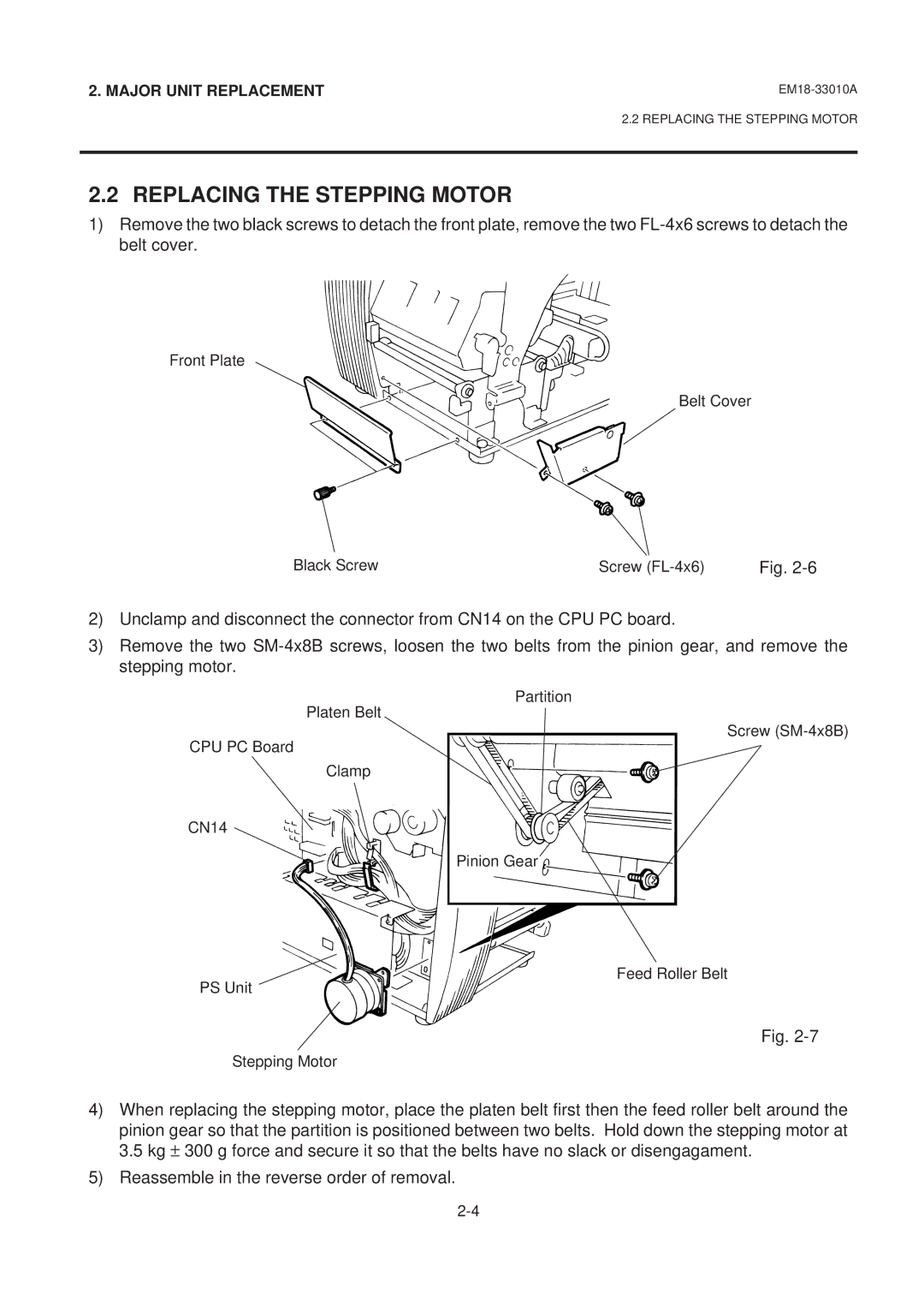 Toshiba B-570 manual Replacing the Stepping Motor 