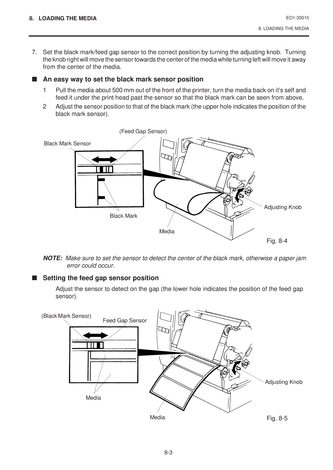 Toshiba B-670-QQ, B-680-QQ An easy way to set the black mark sensor position, Setting the feed gap sensor position 