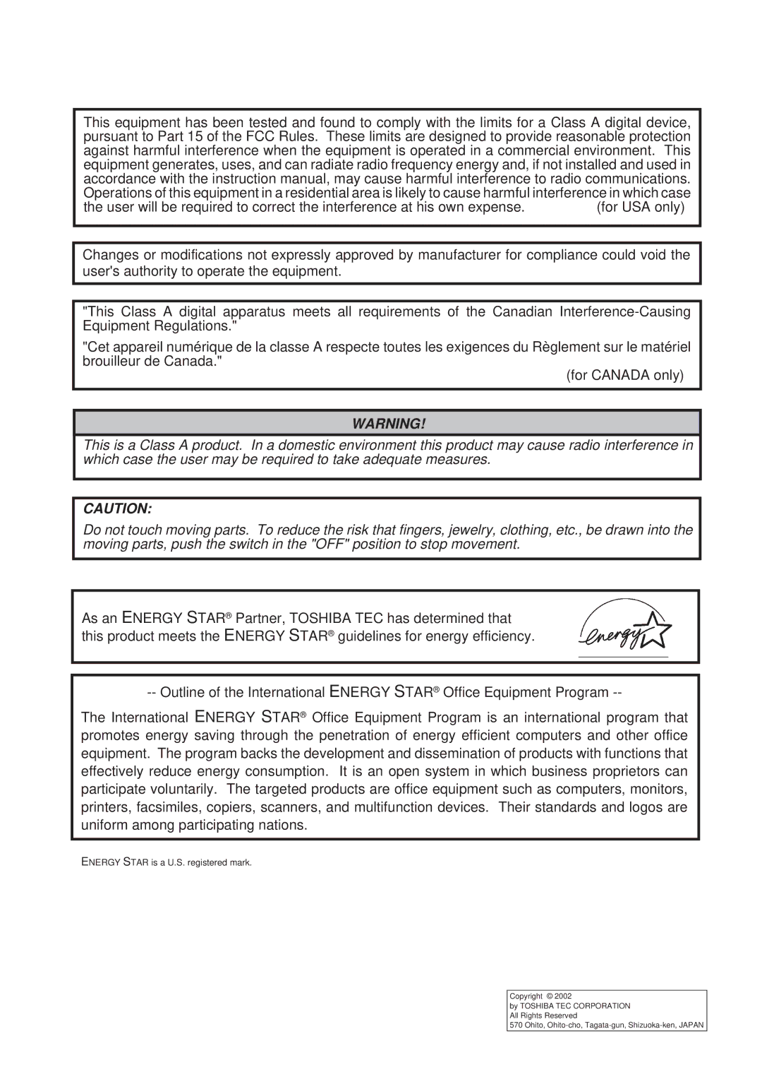 Toshiba B-670-QQ, B-680-QQ owner manual Energy Star is a U.S. registered mark 