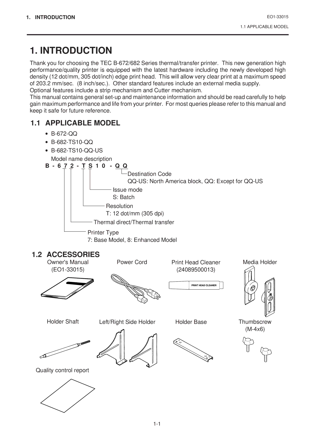 Toshiba B-670-QQ, B-680-QQ owner manual Introduction, Applicable Model, Accessories, 7 2 T S 1 0 Q Q 