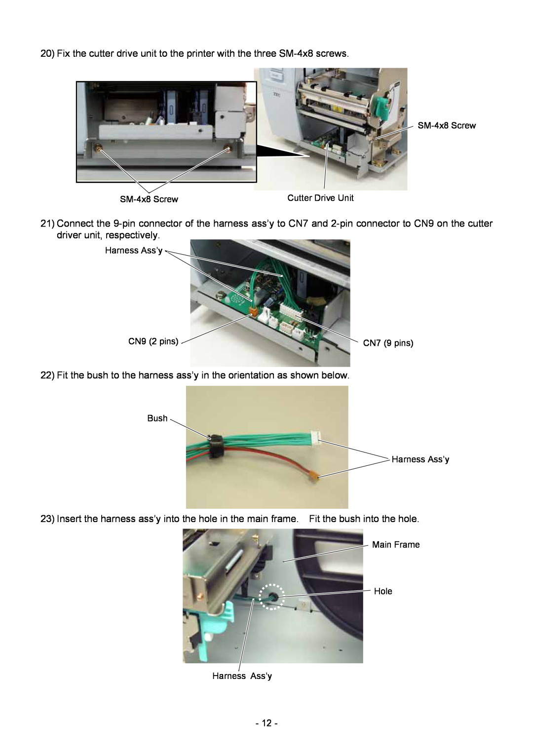 Toshiba B-8204-QM-R installation manual Fix the cutter drive unit to the printer with the three SM-4x8screws 