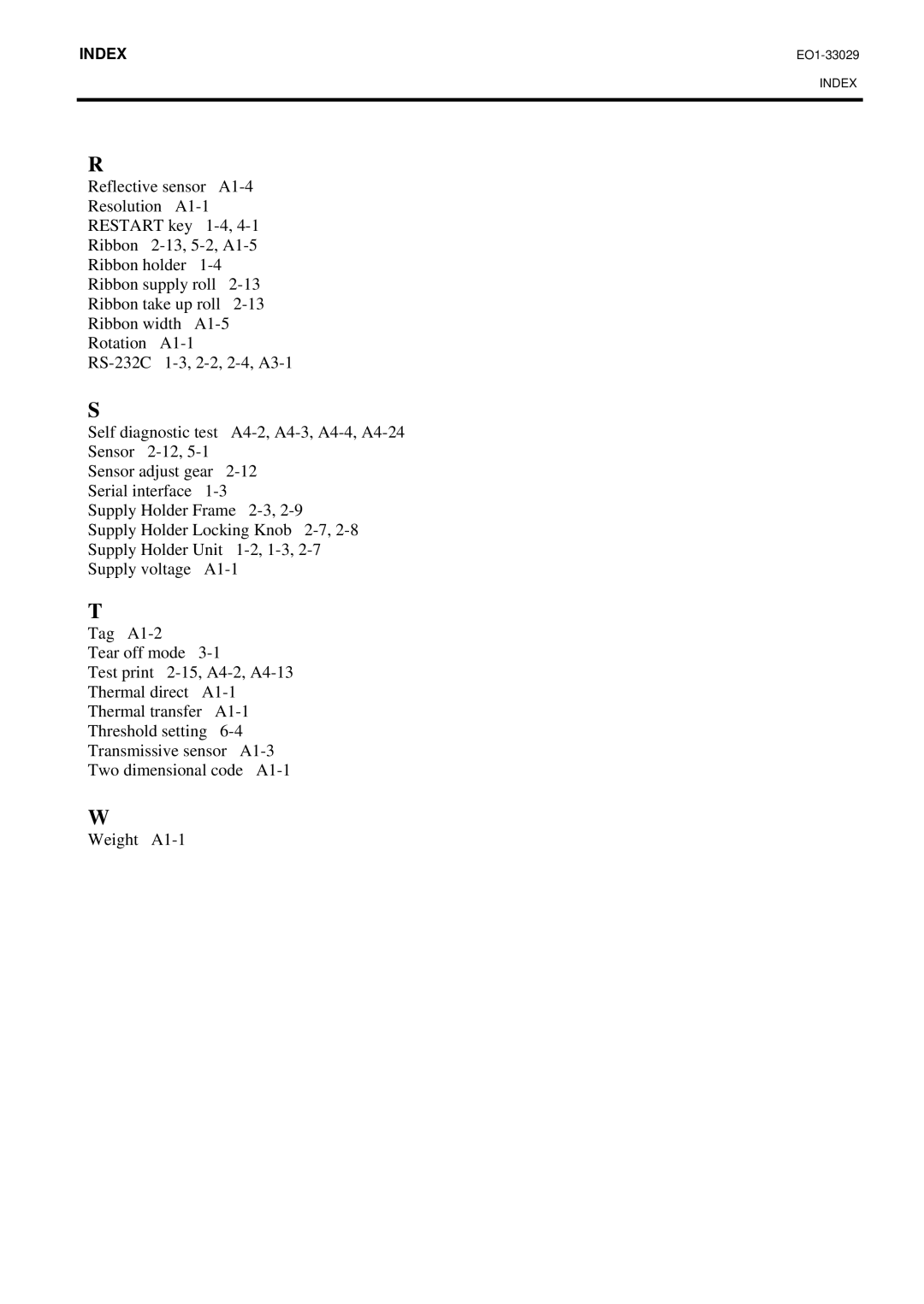 Toshiba B-850 owner manual Index 