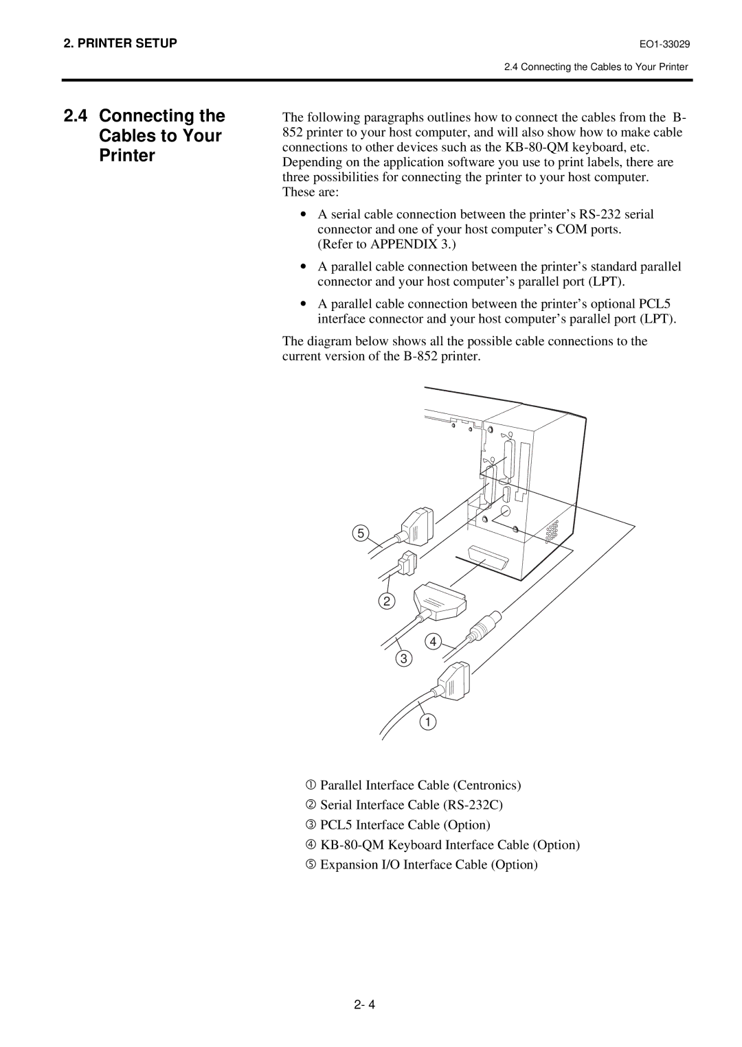 Toshiba B-850 owner manual Connecting the Cables to Your Printer 