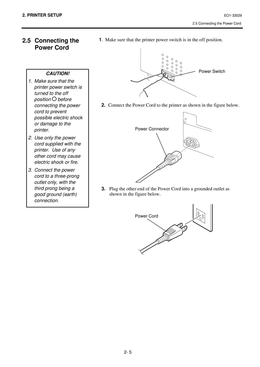 Toshiba B-850 owner manual Connecting the Power Cord 