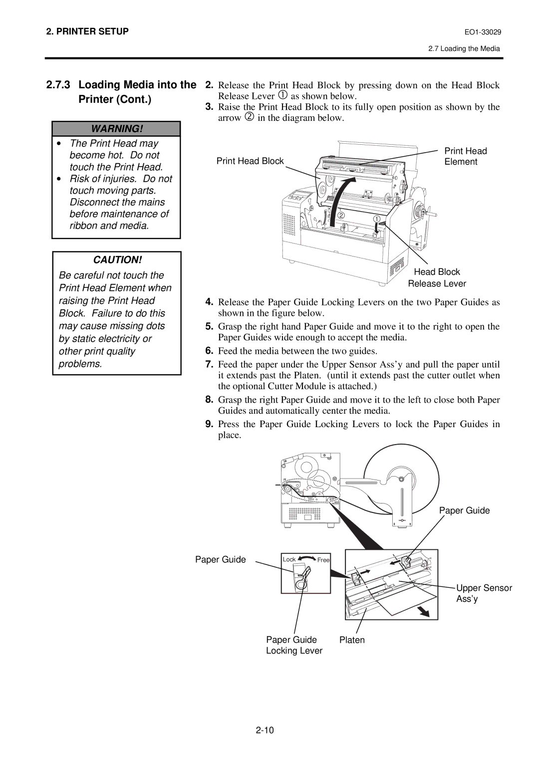 Toshiba B-850 owner manual Print Head Block Element Release Lever 