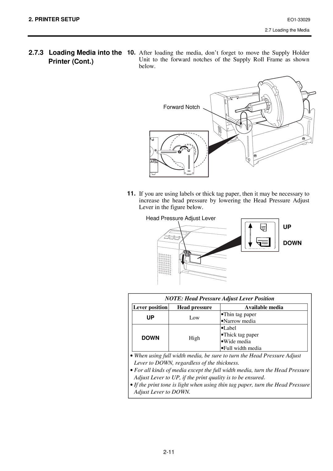 Toshiba B-850 owner manual Printer, Down 