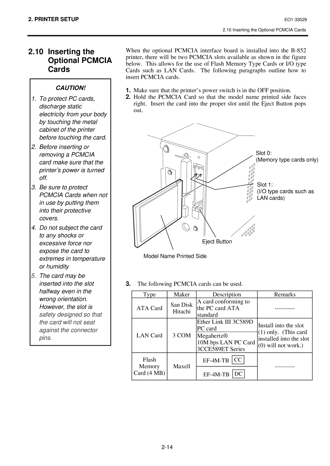 Toshiba B-850 owner manual Inserting the Optional Pcmcia Cards, Com 