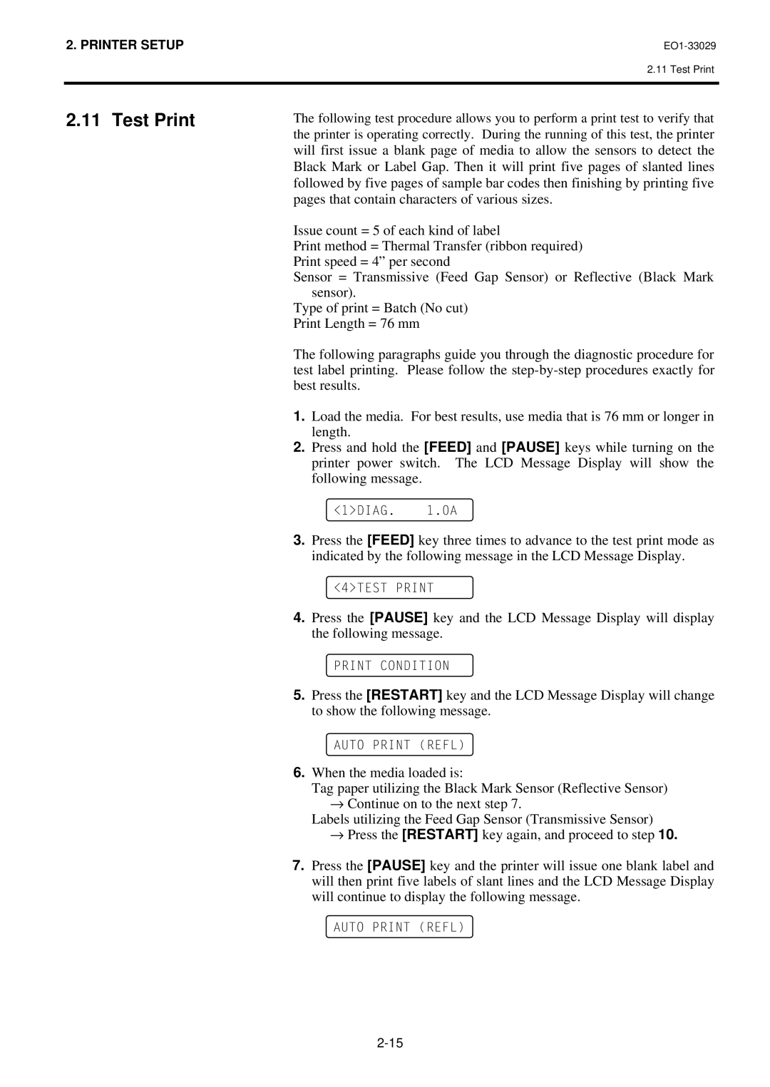 Toshiba B-850 owner manual Test Print 