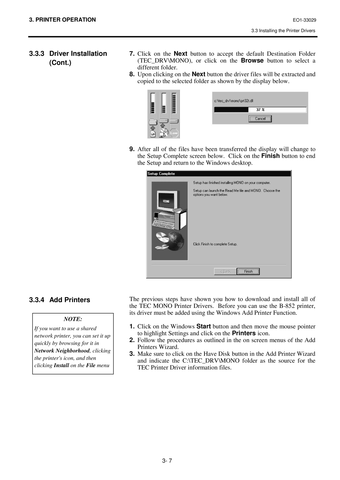 Toshiba B-850 owner manual Driver Installation Add Printers 