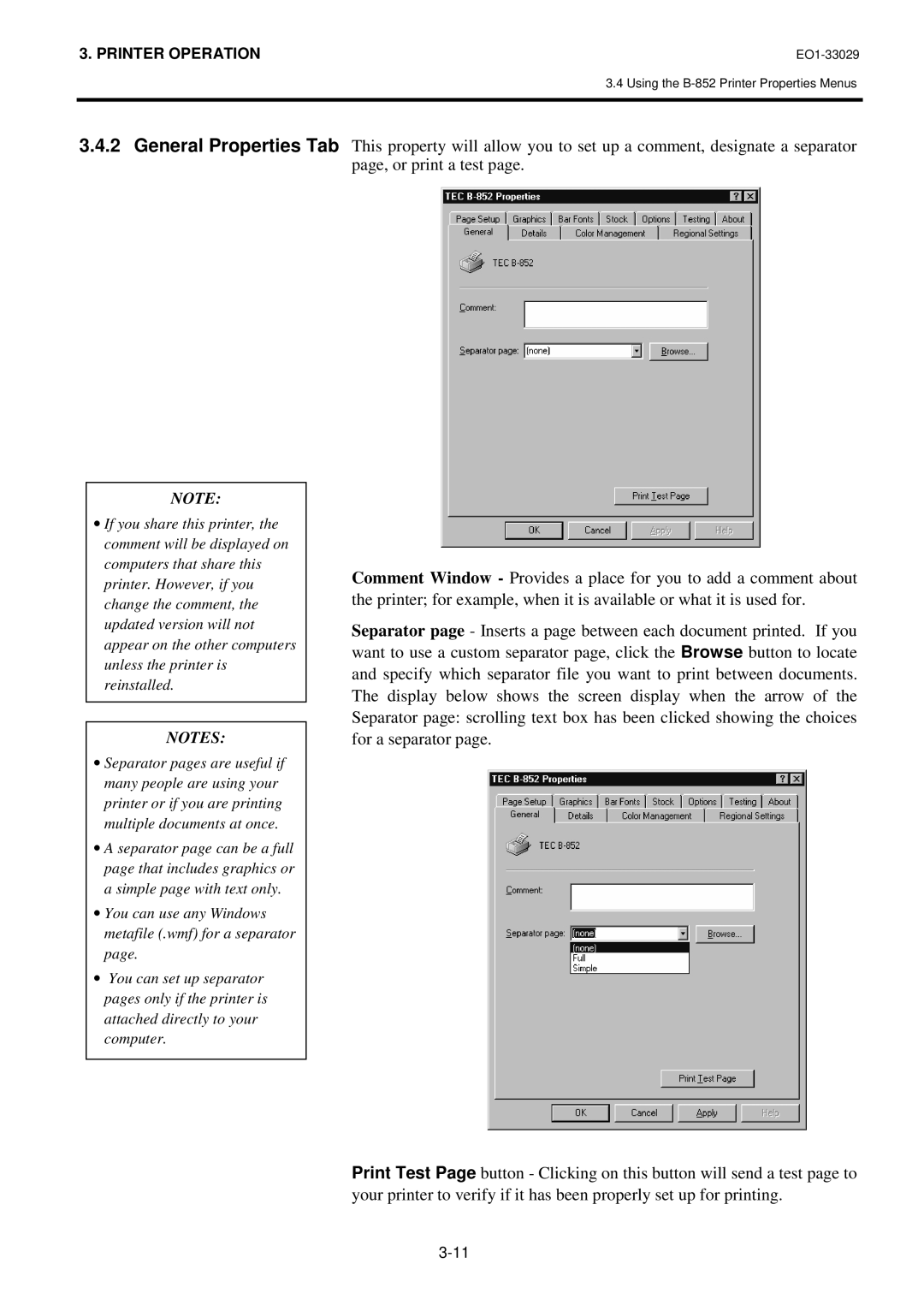 Toshiba B-850 owner manual General Properties Tab 