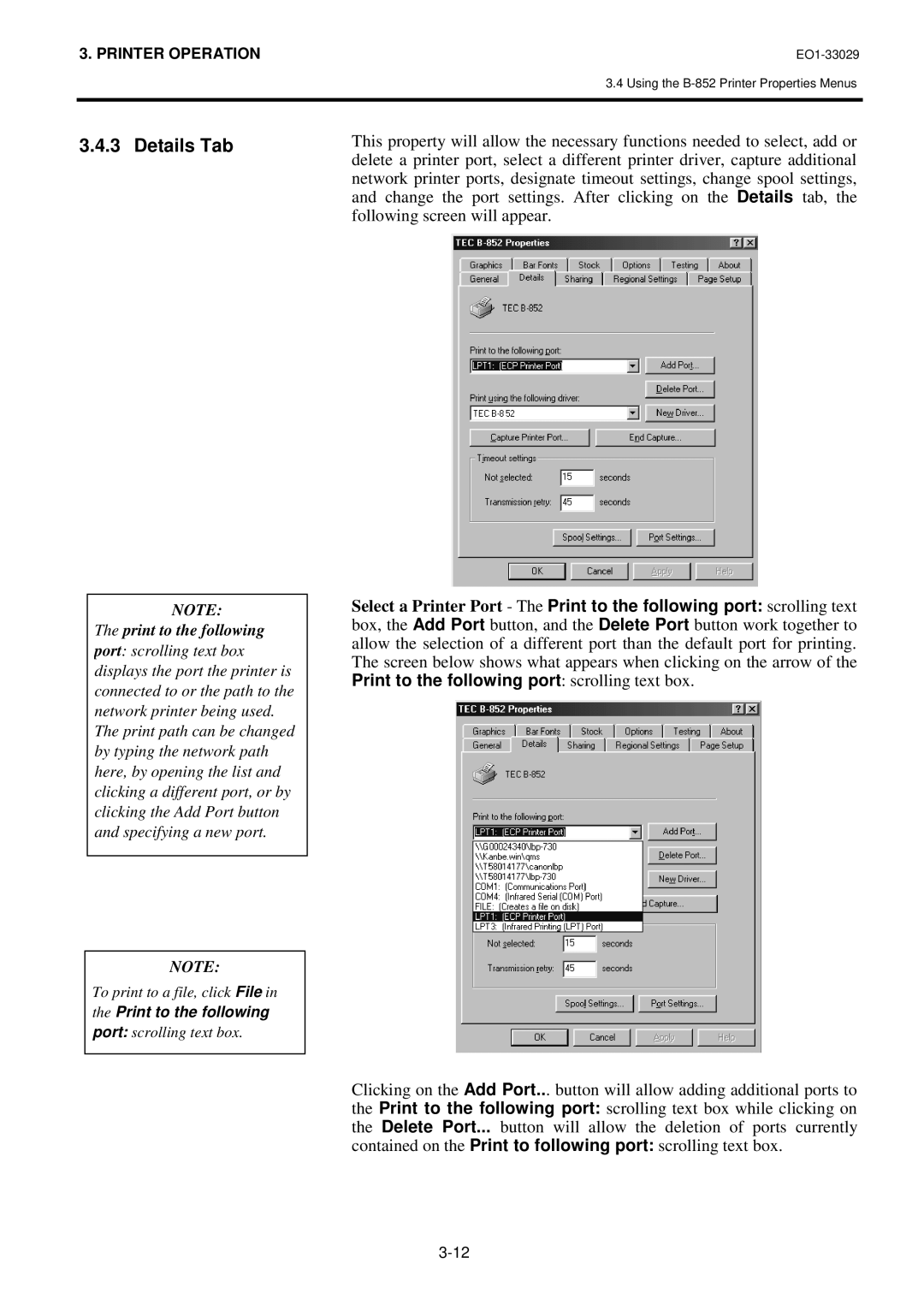 Toshiba B-850 owner manual Details Tab, Print to the following 