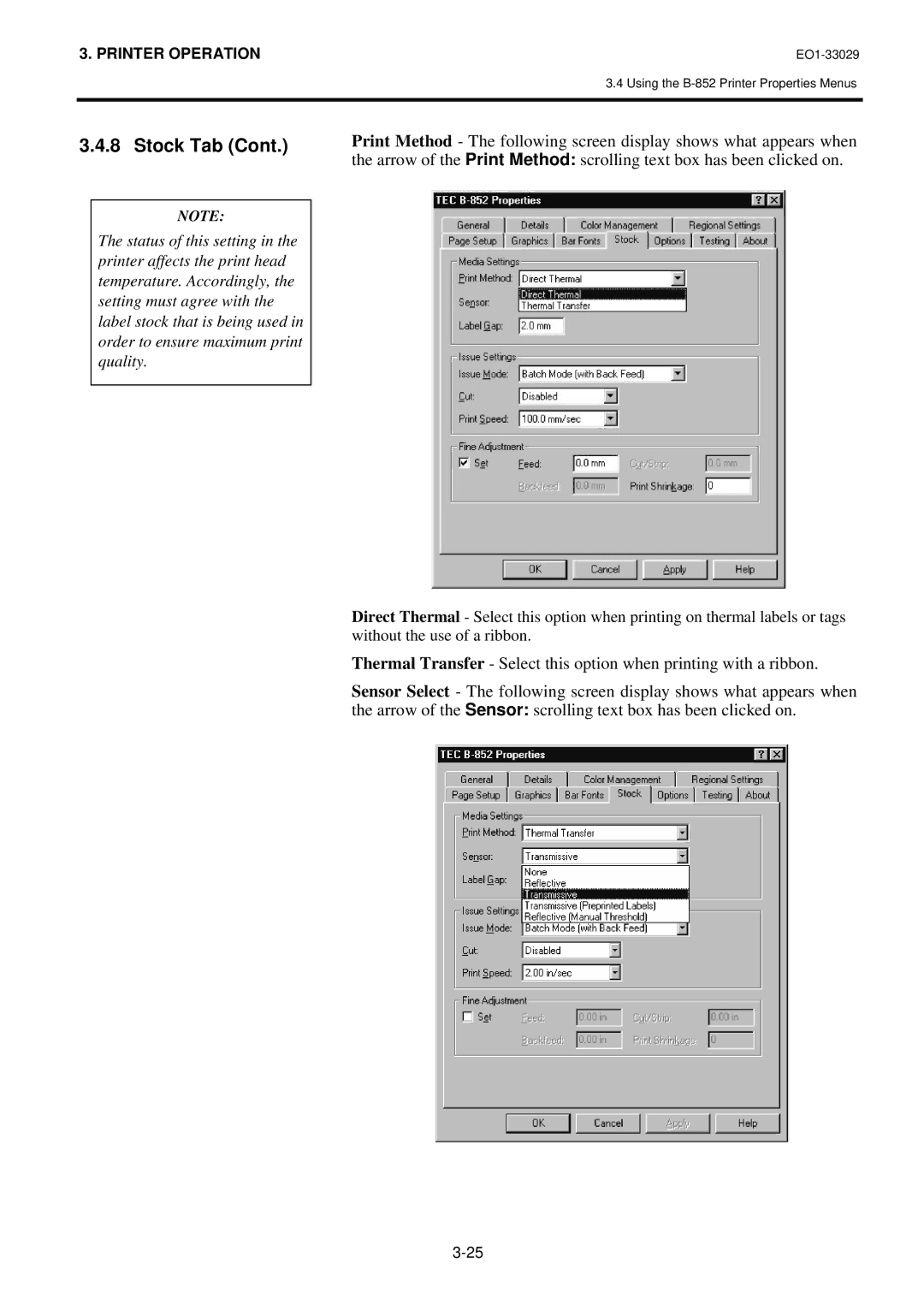 Toshiba B-850 owner manual Stock Tab 