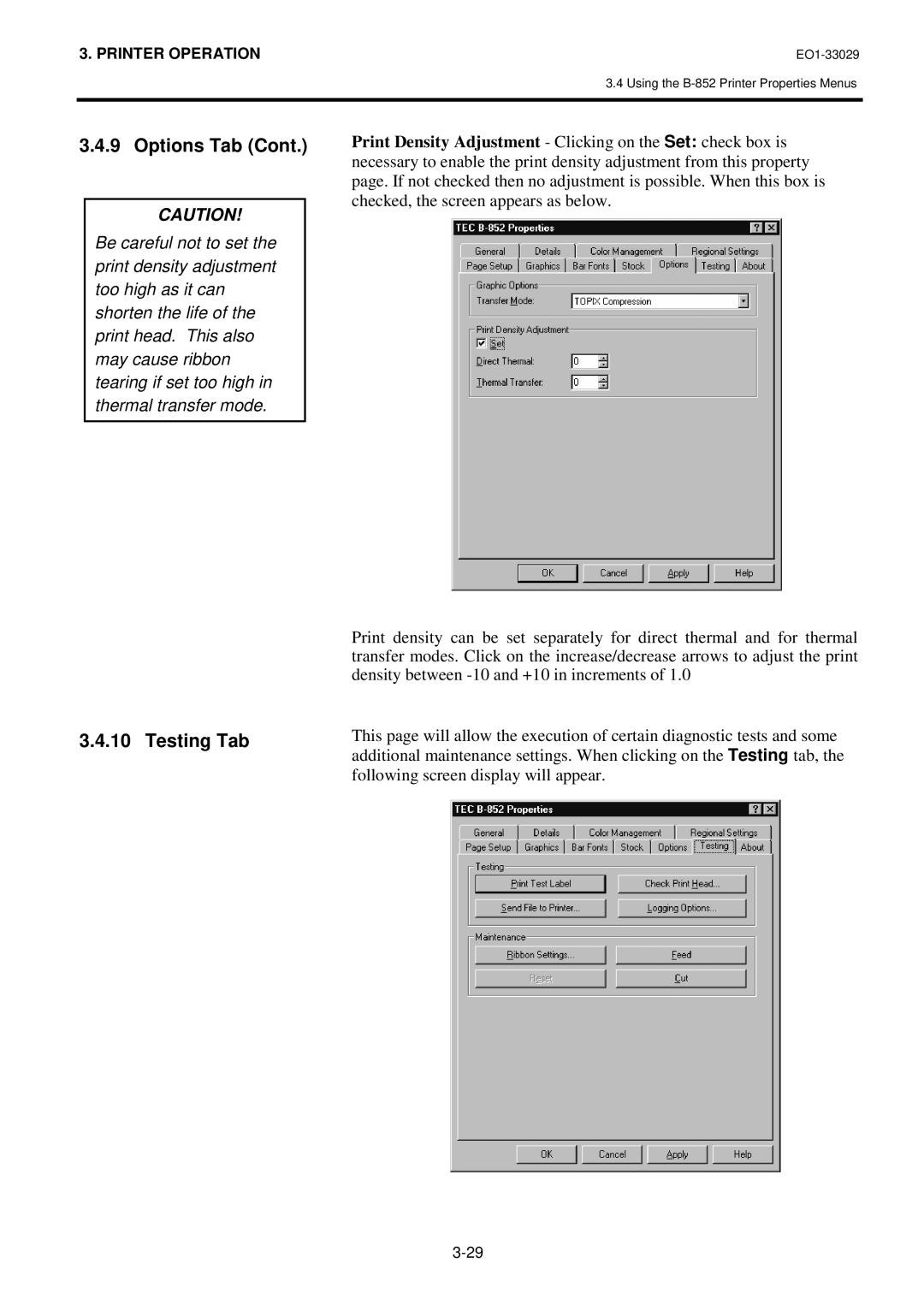 Toshiba B-850 owner manual Testing Tab 