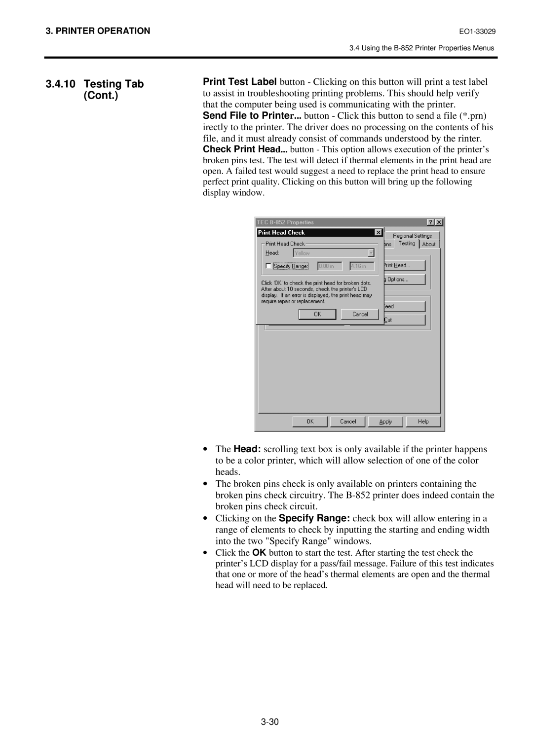 Toshiba B-850 owner manual Testing Tab 