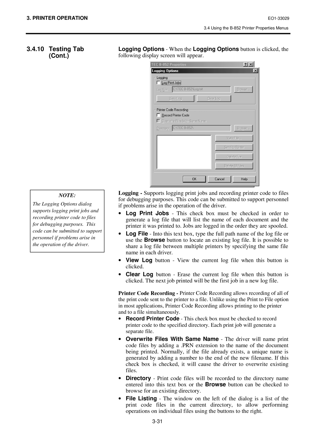 Toshiba B-850 owner manual Testing Tab 