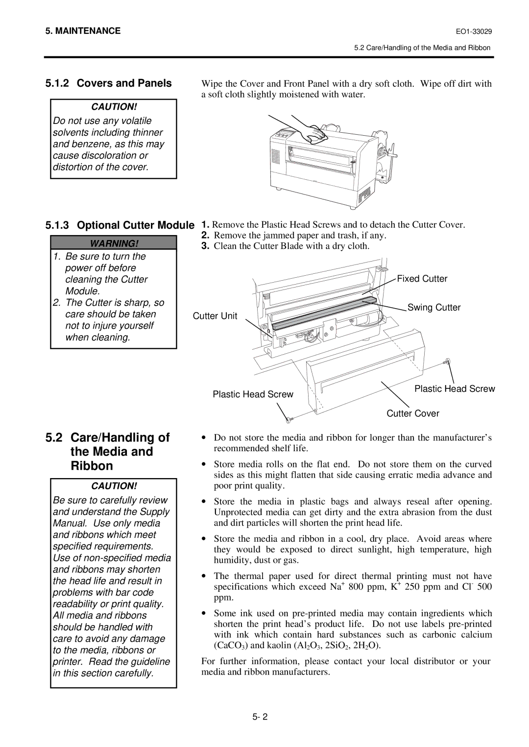 Toshiba B-850 owner manual Care/Handling of the Media and Ribbon 