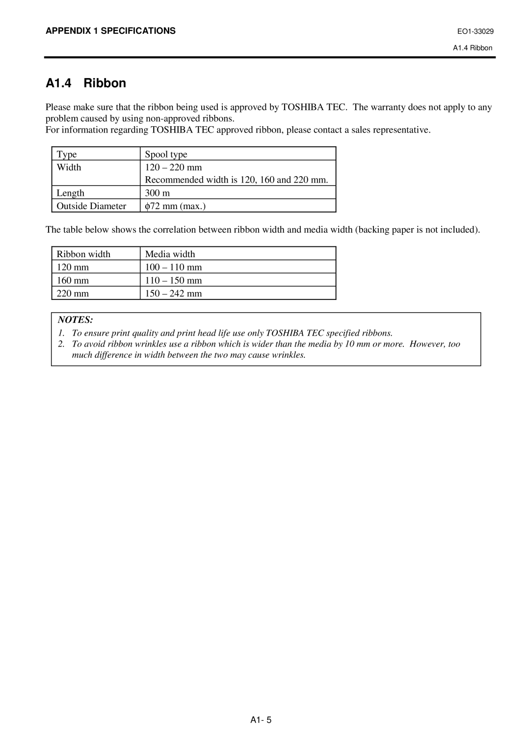 Toshiba B-850 owner manual A1.4 Ribbon 