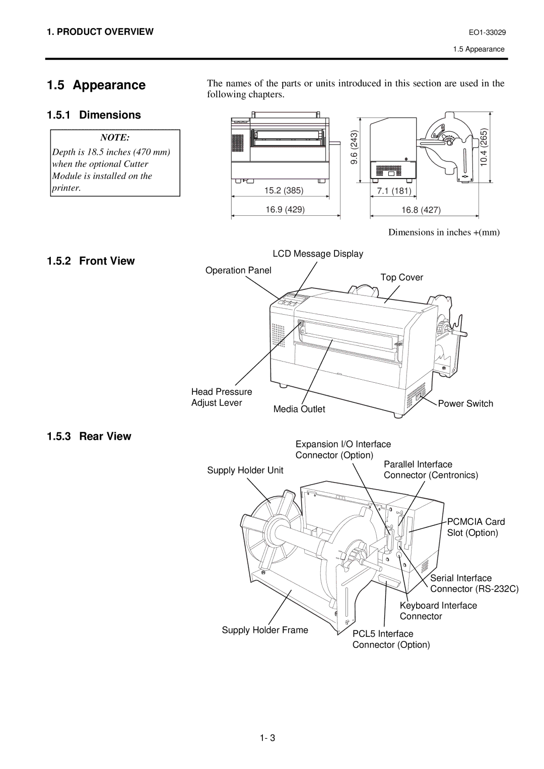 Toshiba B-850 owner manual Appearance, Dimensions, Front View Rear View 