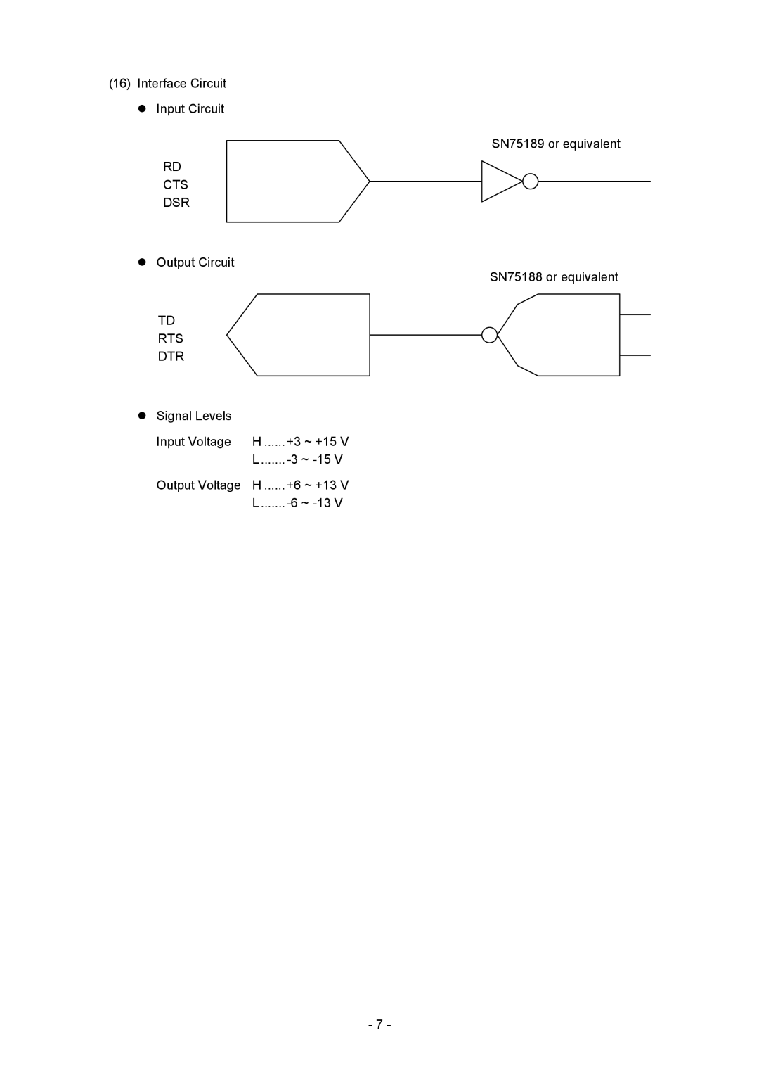 Toshiba B-850 manual Interface Circuit Input Circuit SN75189 or equivalent, Cts Dsr, Output Circuit SN75188 or equivalent 