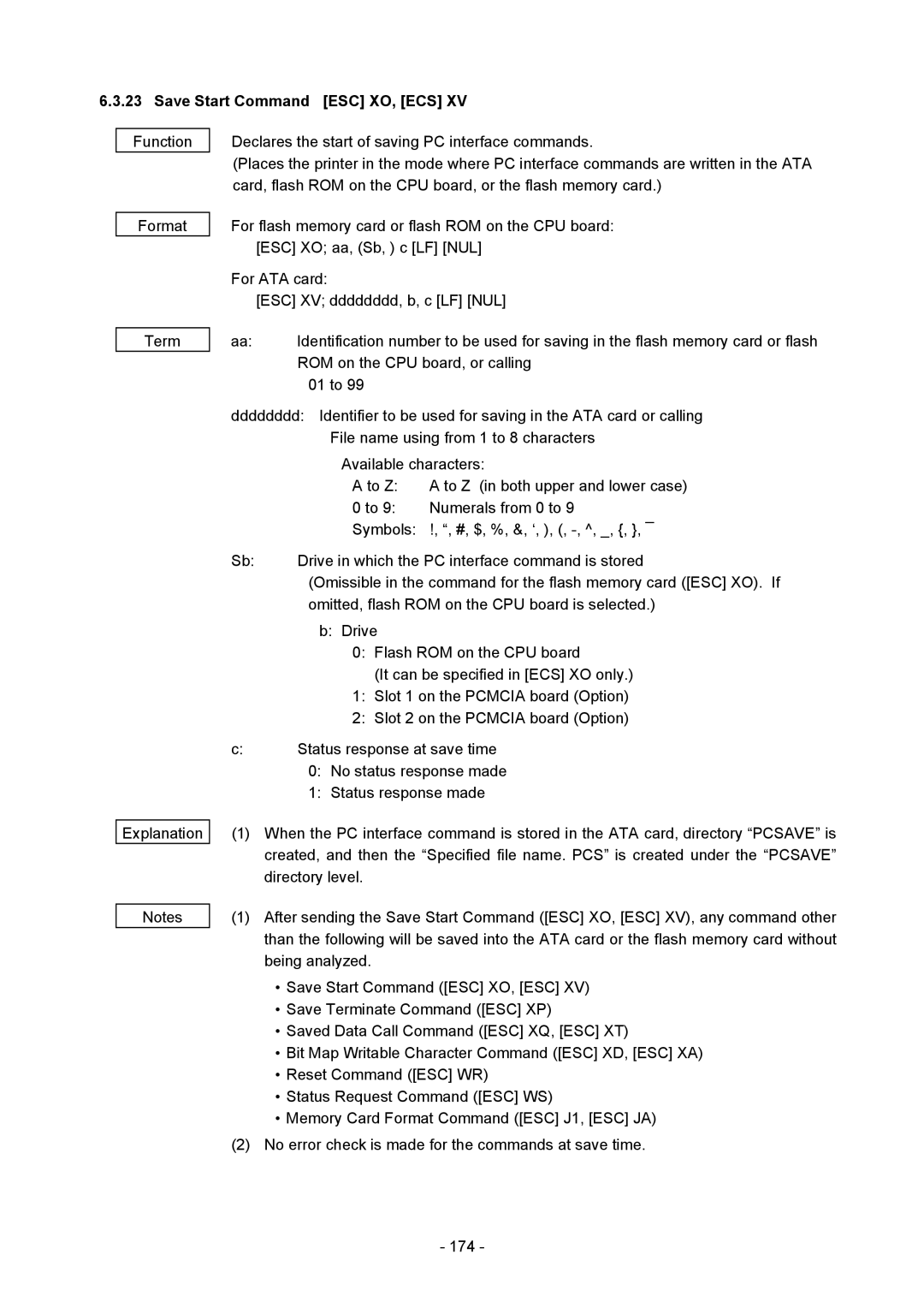 Toshiba B-850 manual Save Start Command ESC XO, ECS 