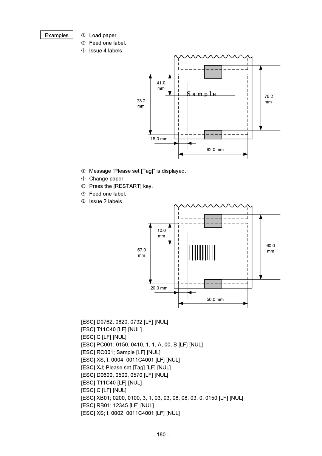 Toshiba B-850 manual Examples Load paper Feed one label. e Issue 4 labels 