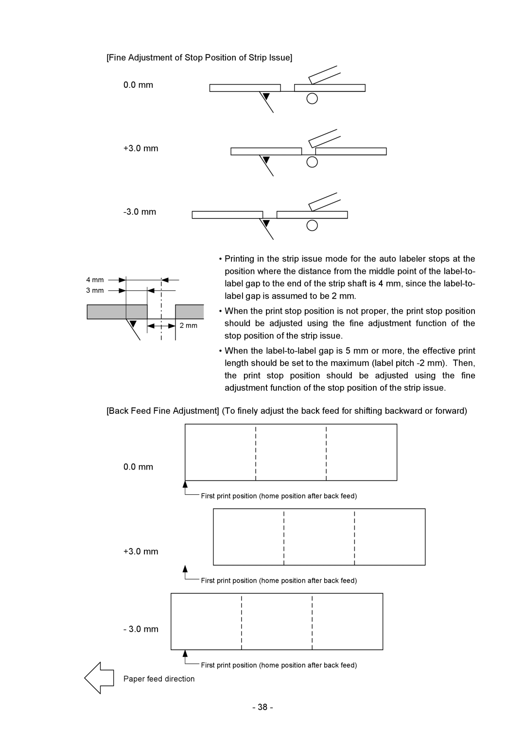 Toshiba B-850 manual First print position home position after back feed 