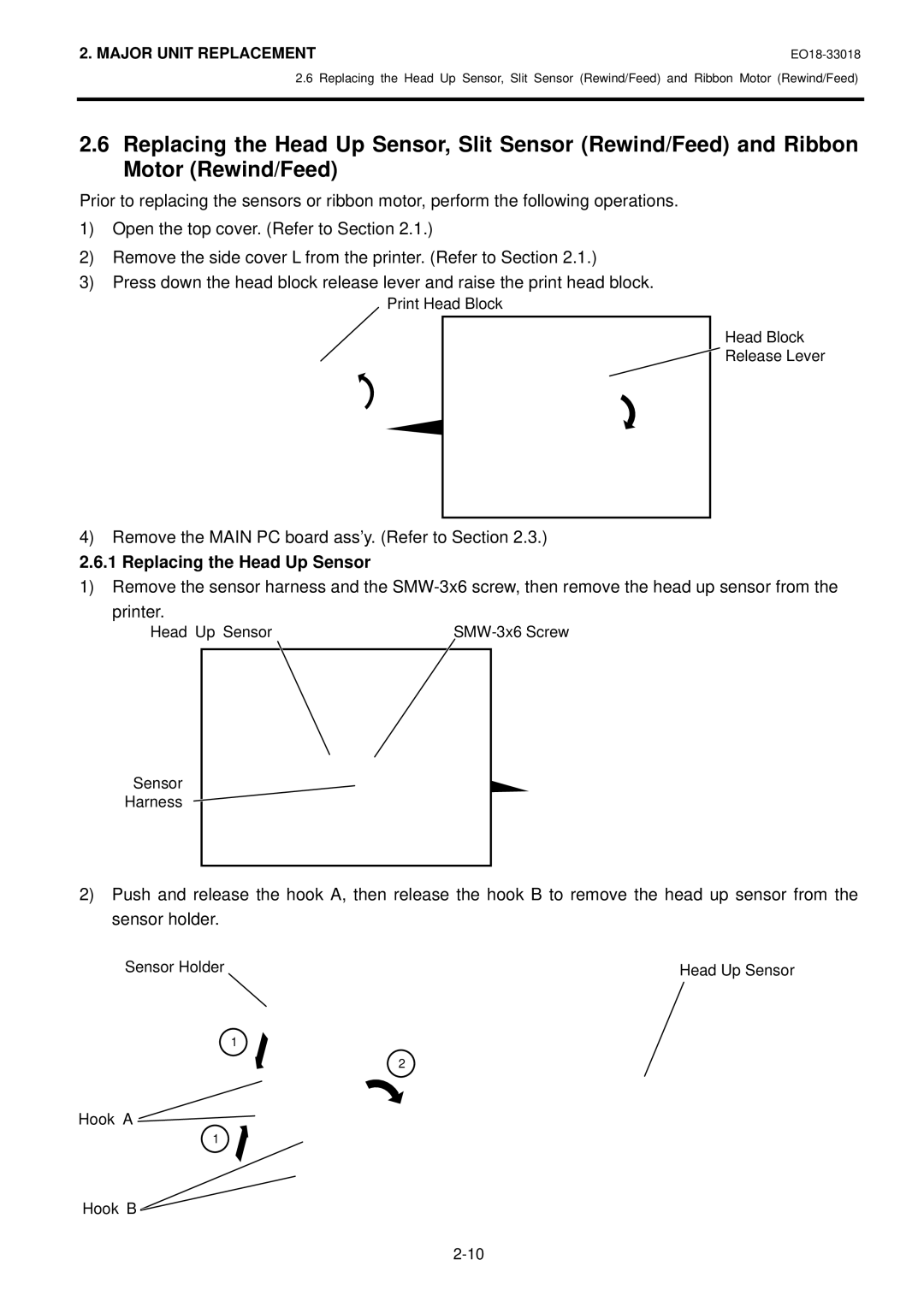 Toshiba B-852-R manual Replacing the Head Up Sensor 