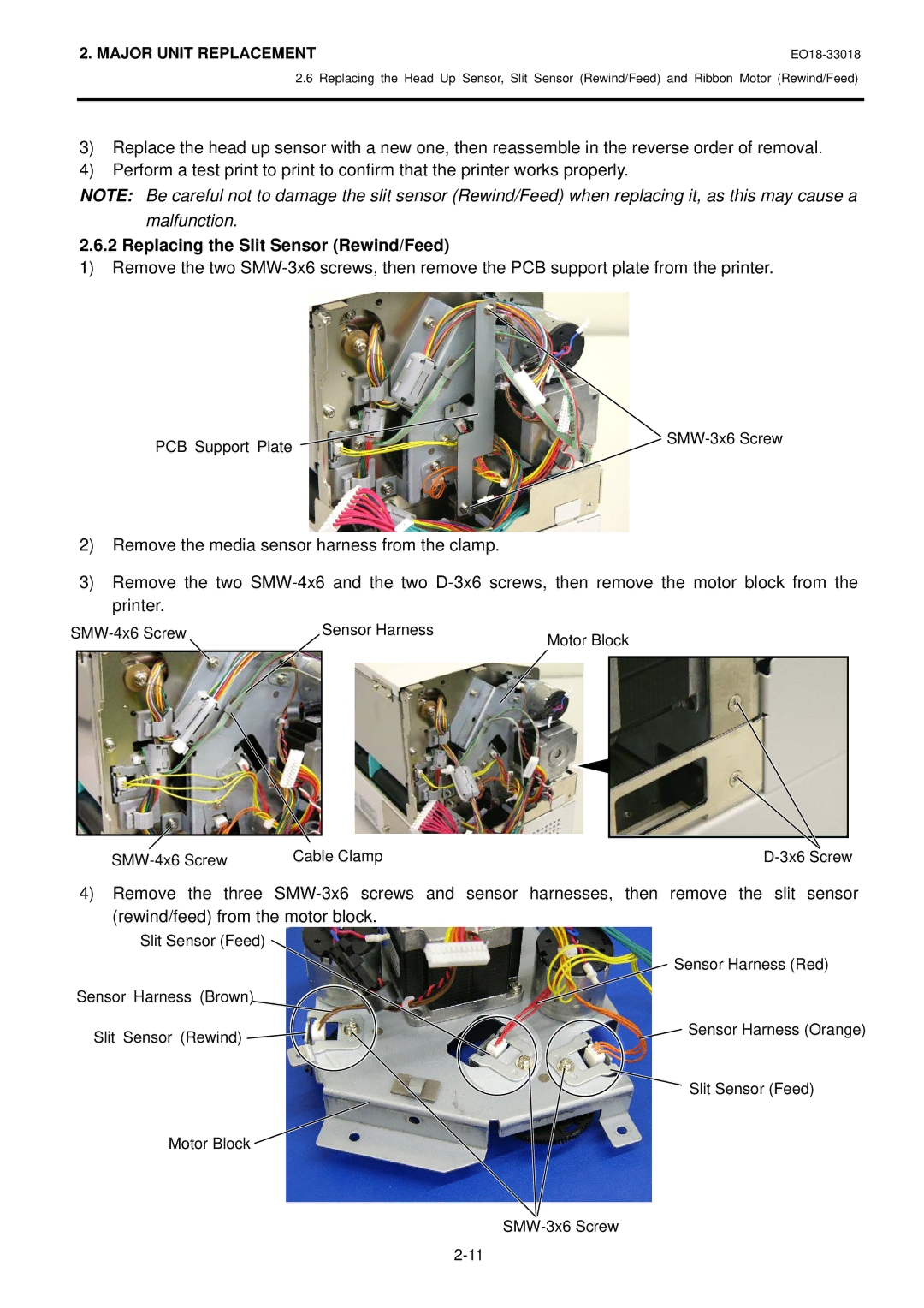 Toshiba B-852-R manual Replacing the Slit Sensor Rewind/Feed 