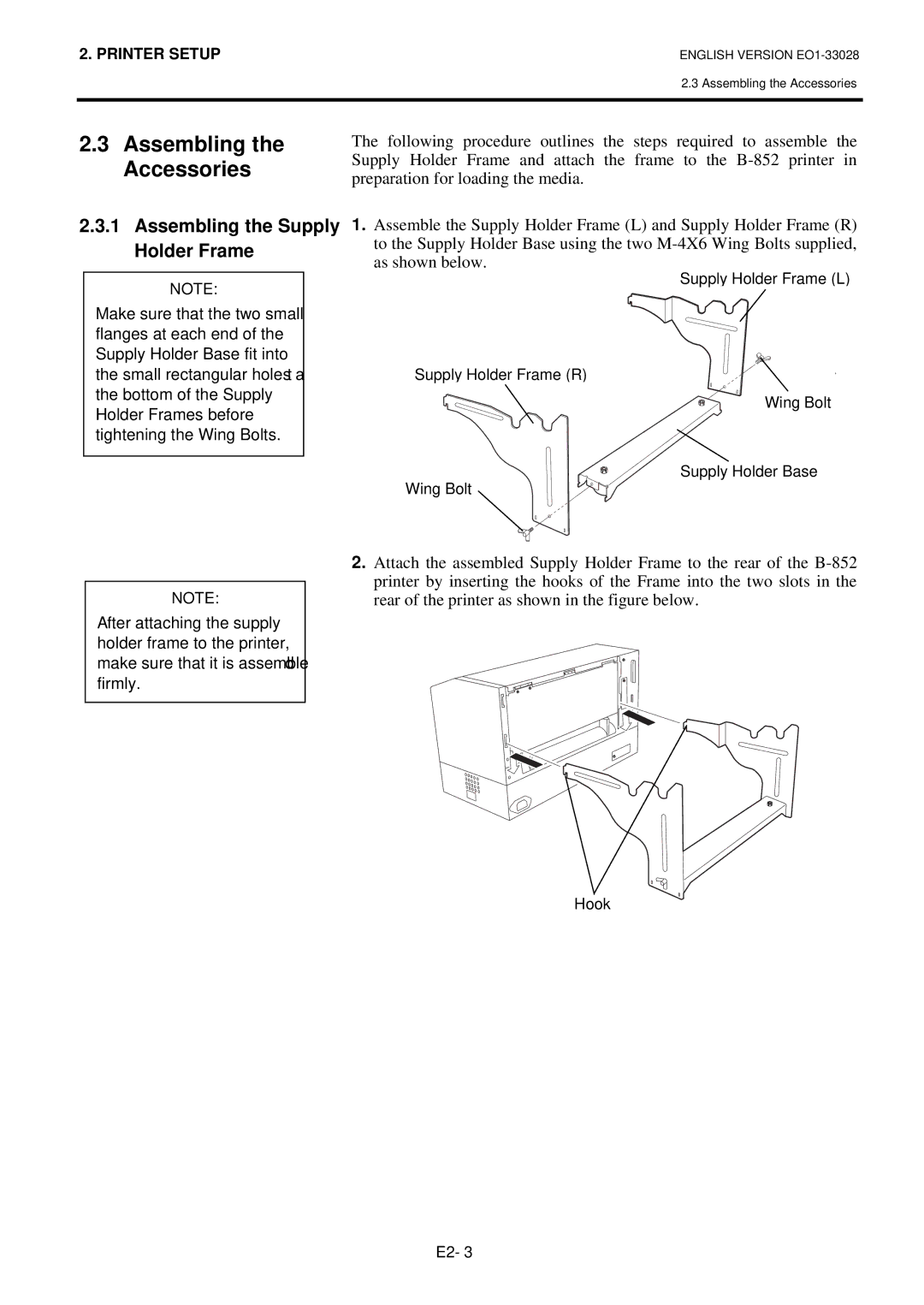 Toshiba B-852-TS12-QP owner manual Assembling the Accessories, Assembling the Supply Holder Frame 