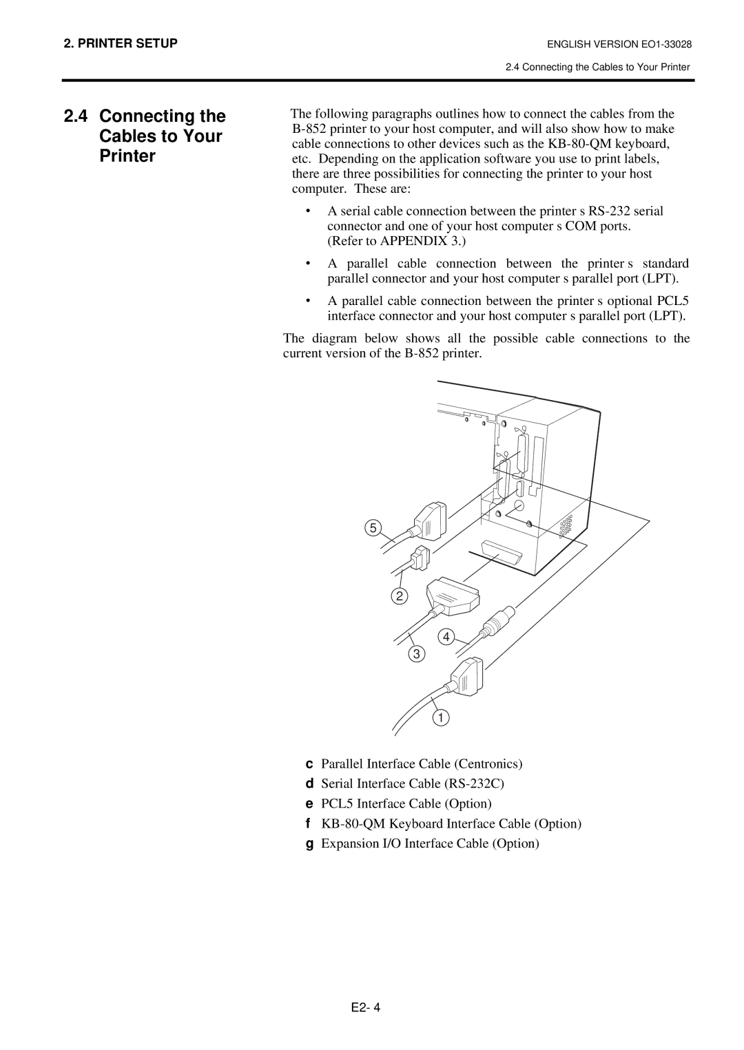 Toshiba B-852-TS12-QP owner manual Connecting the Cables to Your Printer 