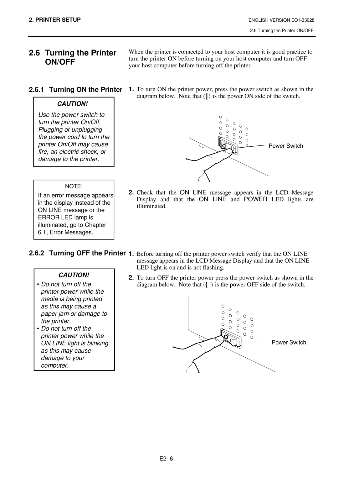 Toshiba B-852-TS12-QP owner manual Turning the Printer, Turning on the Printer, Turning OFF the Printer 