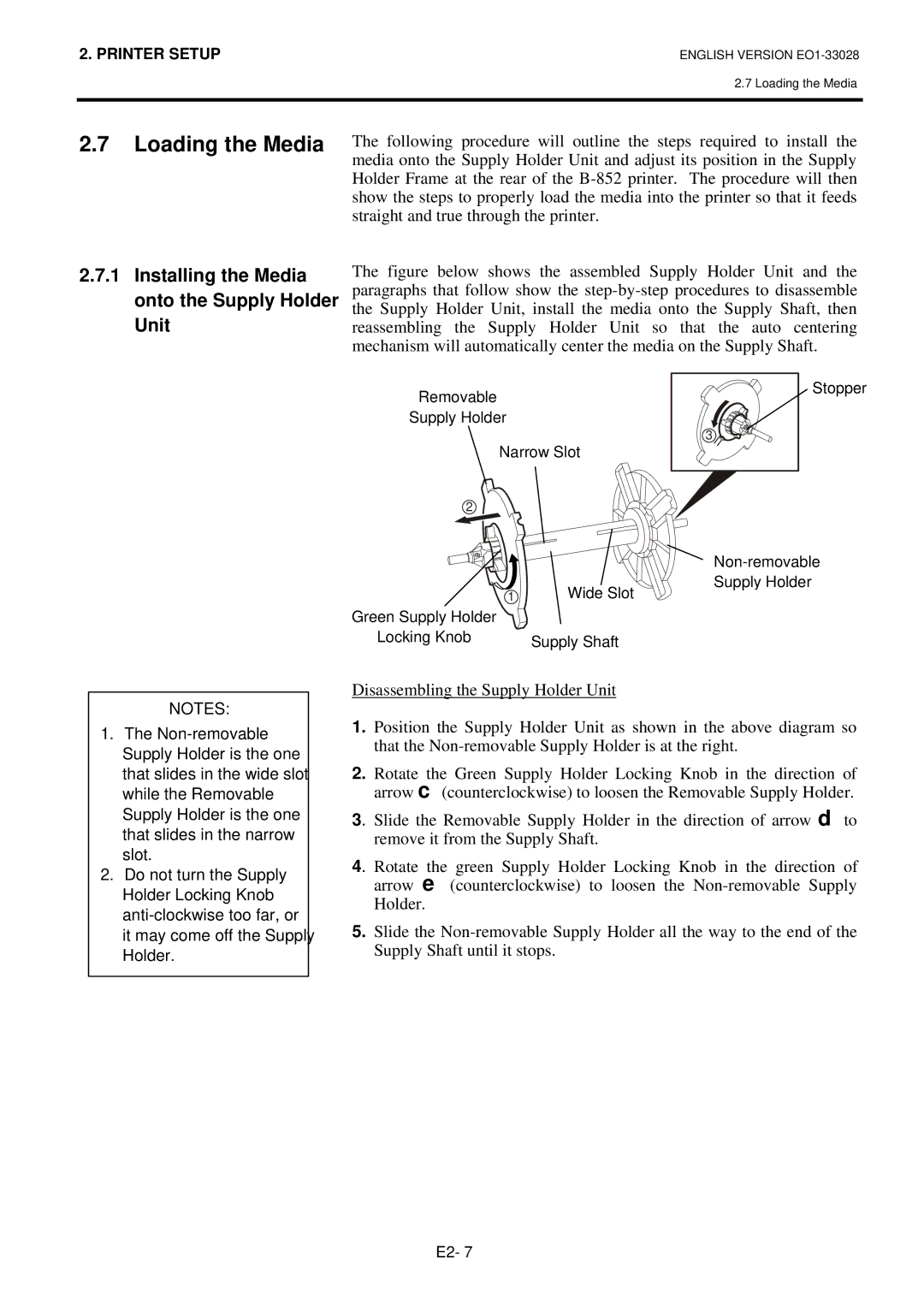 Toshiba B-852-TS12-QP owner manual Loading the Media, Installing the Media onto the Supply Holder Unit 