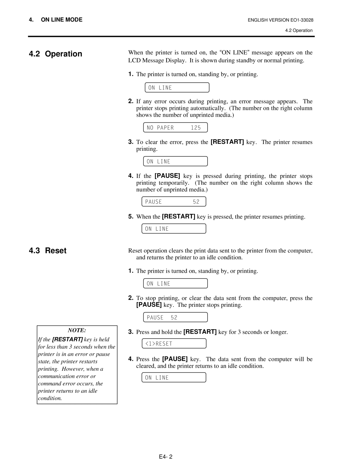 Toshiba B-852-TS12-QP owner manual Operation Reset 