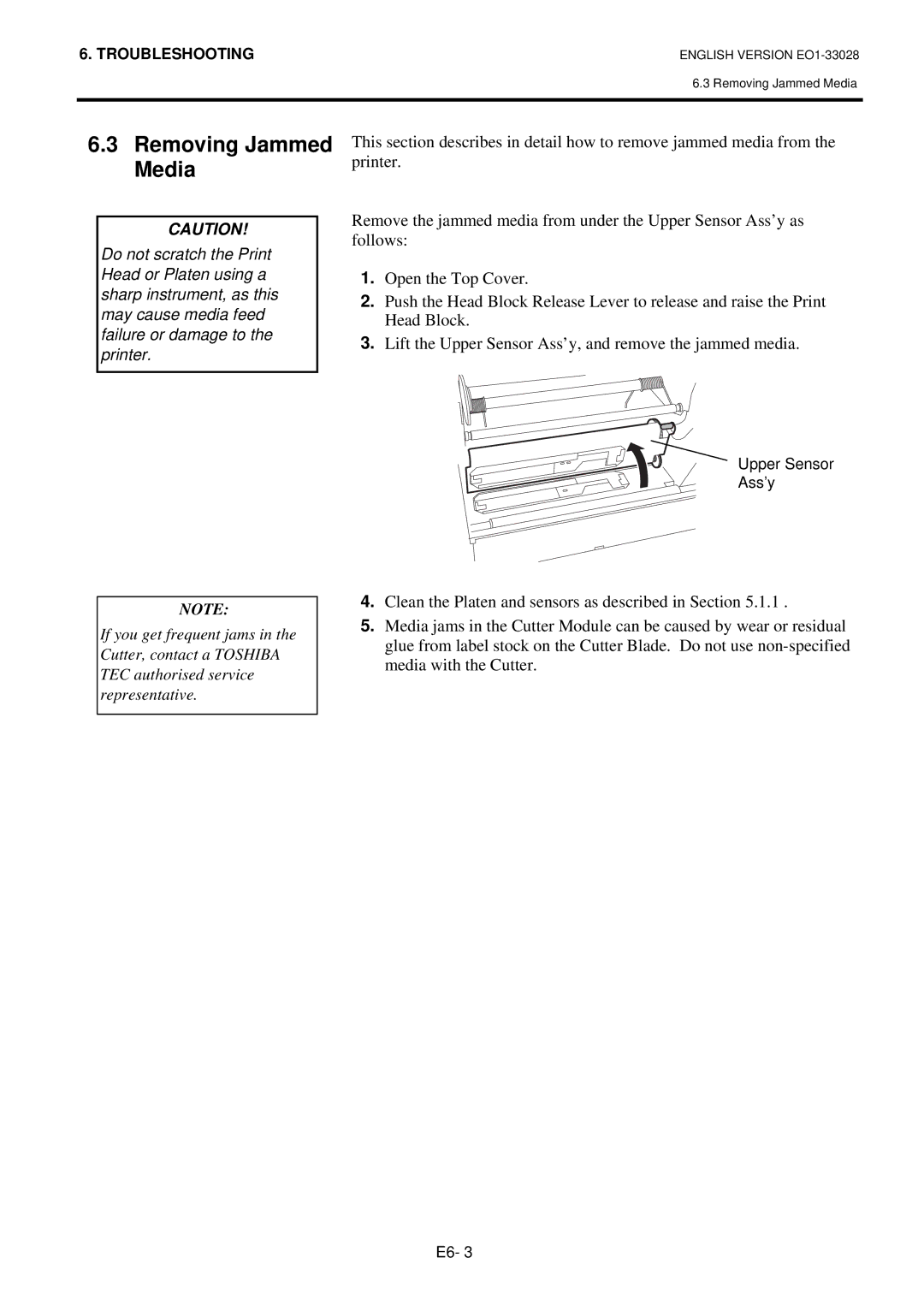 Toshiba B-852-TS12-QP owner manual Removing Jammed Media 