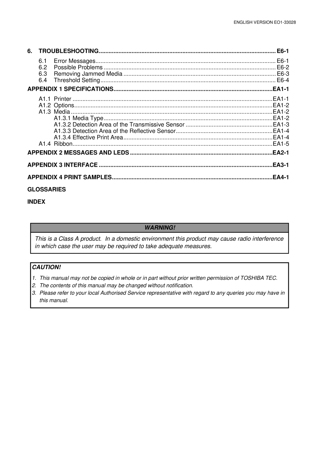 Toshiba B-852-TS12-QP owner manual E6-1, EA1-1, EA2-1, EA3-1, EA4-1 