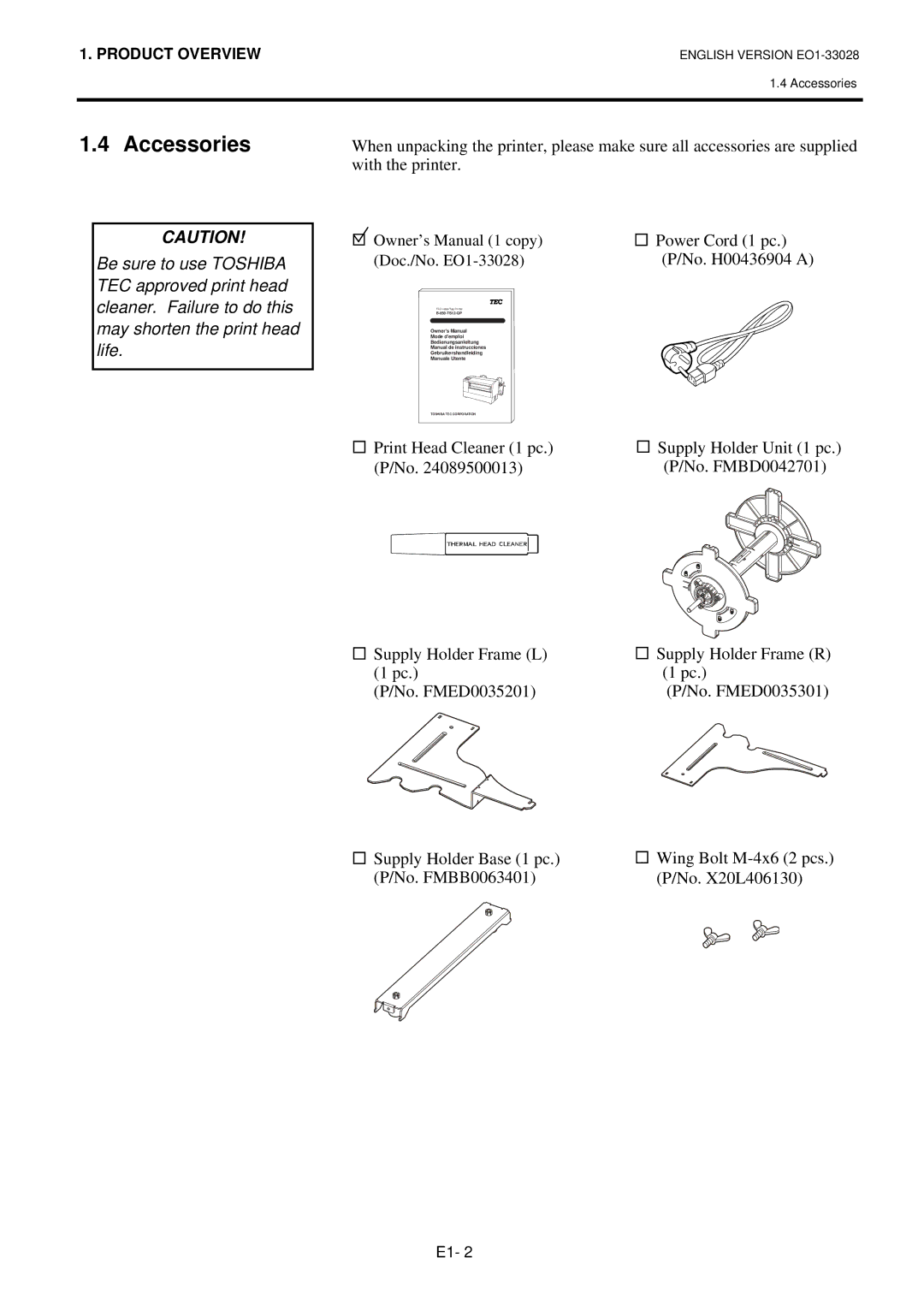 Toshiba B-852-TS12-QP owner manual Accessories 