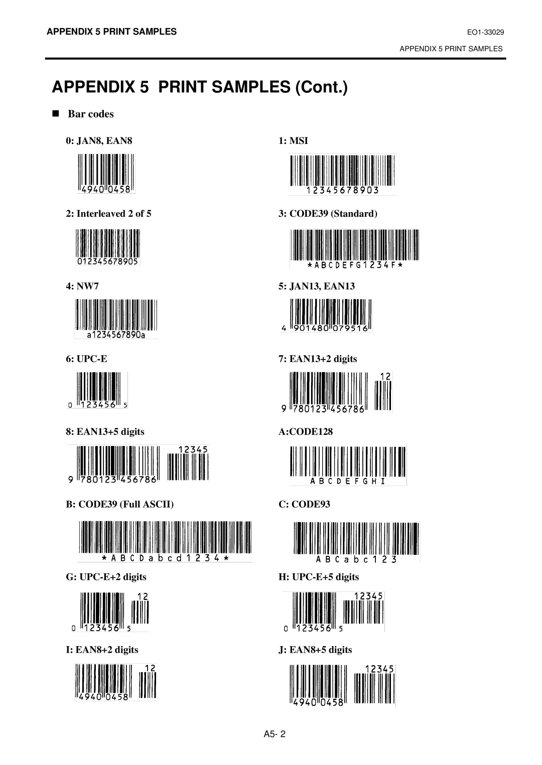 Toshiba B-852-TS12-QQ owner manual CODE39 Full Ascii, UPC-E+2 digits UPC-E+5 digits EAN8+2 digits EAN8+5 digits 