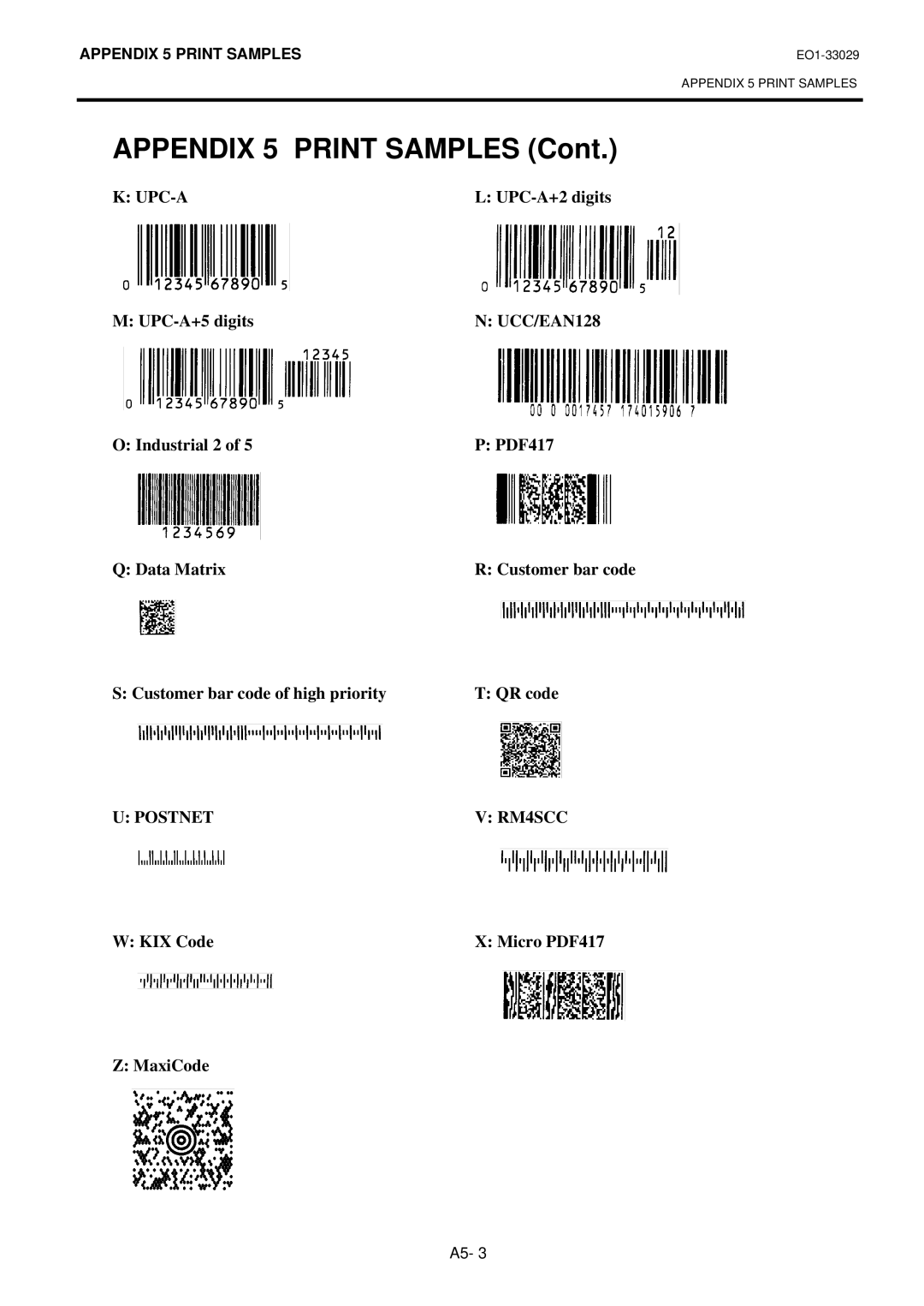 Toshiba B-852-TS12-QQ owner manual UPC-A+2 digits UPC-A+5 digits, KIX Code MaxiCode 