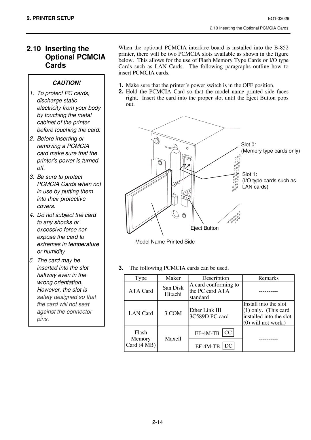 Toshiba B-852-TS12-QQ owner manual Inserting the Optional Pcmcia Cards, Com 