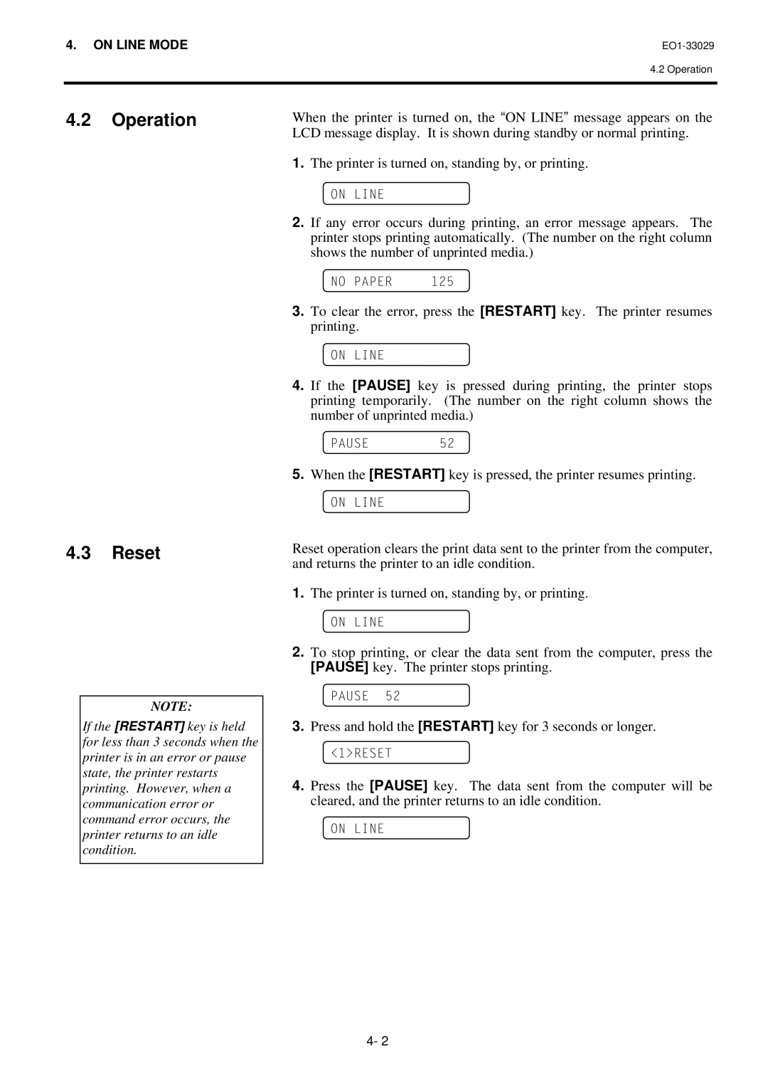 Toshiba B-852-TS12-QQ owner manual Operation Reset 