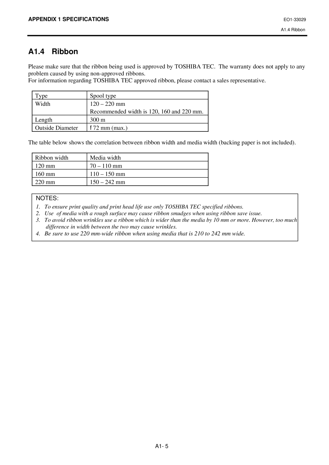 Toshiba B-852-TS12-QQ owner manual A1.4 Ribbon 