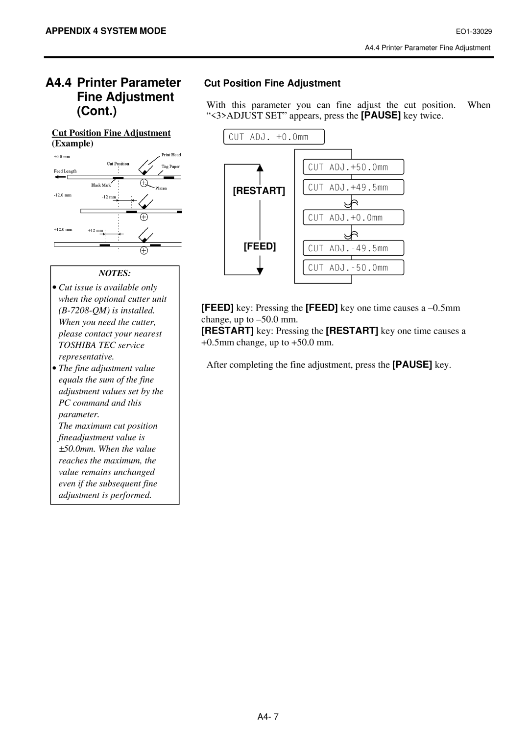 Toshiba B-852-TS12-QQ owner manual Cut Position Fine Adjustment 