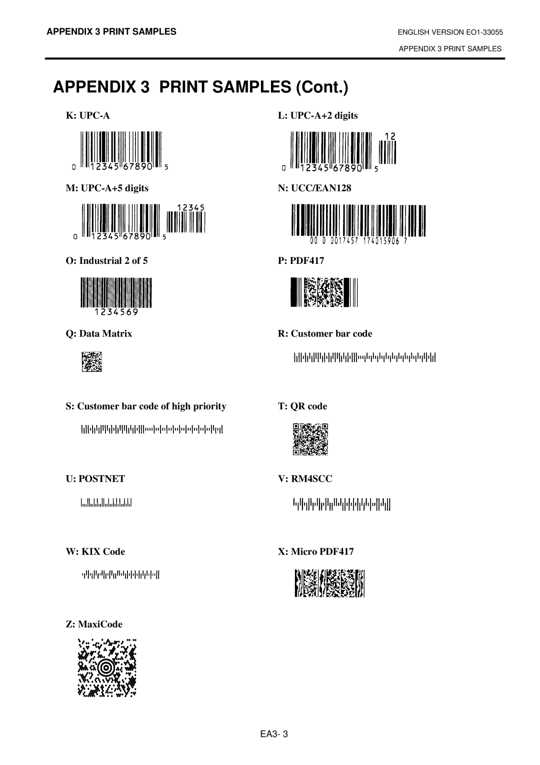 Toshiba B-852 UPC-A+2 digits, UPC-A+5 digits, Industrial 2 Data Matrix, Customer bar code of high priority QR code 