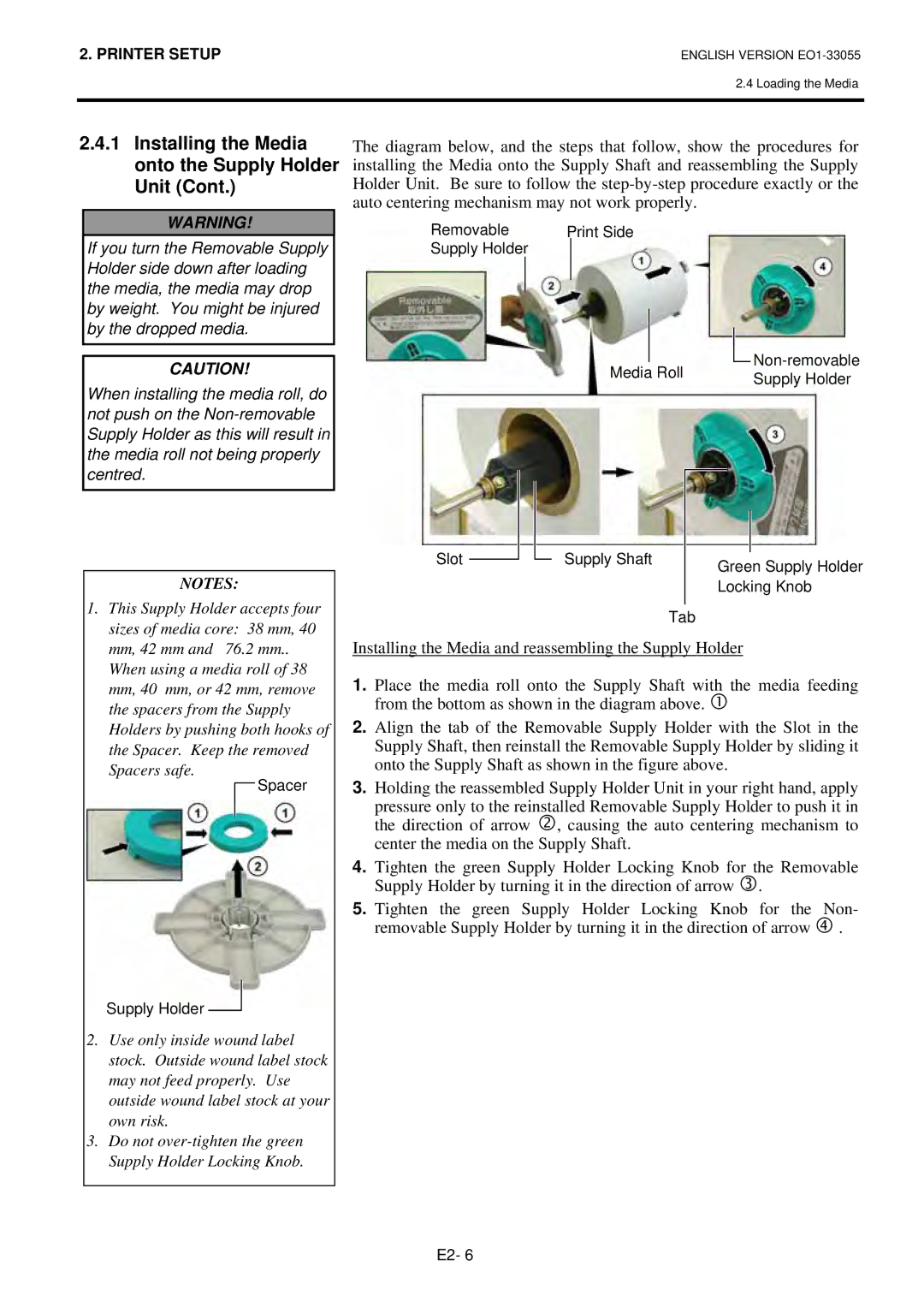 Toshiba B-852 owner manual Spacer Supply Holder 